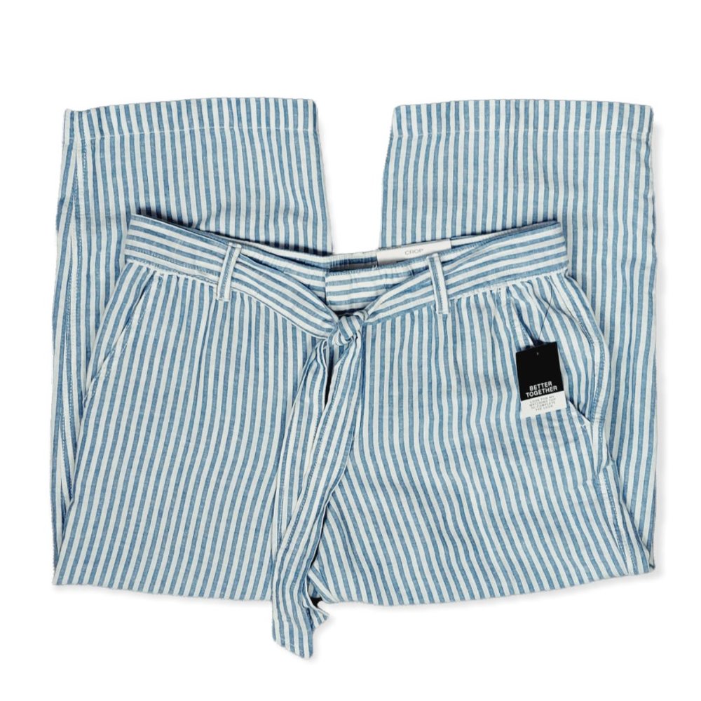 NWT LIZ CLAIBORNE STRIPED BELTED CROP PANTS (M)